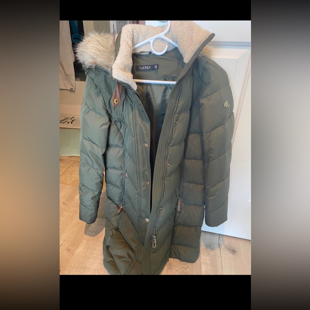 Lauren ralph winter coat olive army color green size small